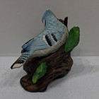 Blue Jay Ceramic Bird Figurine With Nest And Flower Decorative Collectible