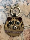 Coach Leather Patch Cat Leopard Zipper Key Chain Ring Bag Charm