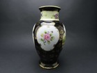 Vintage Japanese Black   White Porcelain Vase Hand-painted Birds   Flowers