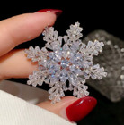 Crystal Rhinestone Snowflake Pin Brooch Winter Jacket Lapel Lustrous Stunning 