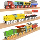 Wooden Train Set 12pk Magnetic Toy Trains W  Storage Box Cover Tunnel For Kids