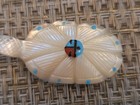Danette Laate Mother Of Pearl Zuni Turtle Fetish Turquoise Coral 1 75 In