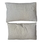 2 Vintage 1950s Light Blue Stripe Ticking Feathers Pillows 24   x 14    Farmhouse