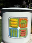 Vtg 1970s Enamel Pot W  Lid Retro Vegetable Stock Pot Corn Broccoli Veggies Mcm