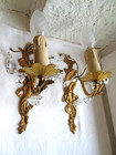 French A Pair Of Brass  Bronze Crystals Wall Light Sconces Vintage  2