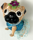 New Robert Stanley Pug Dog Glass Christmas Ornament Blue Embellished 4 x3 