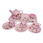 Kids Tea Set Tea Party Set Metal Teapot Cups Tray Pretend Toy Afternoon Tea