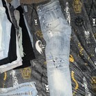 Gftd Los Angeles Light Wash Blue Denim Slim Fit Distressed Patch Jeans Men 34