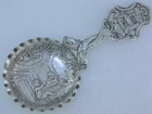 Elaborate 800 Silver Bon Bon Serving Spoon Dolphin Fish Figural Scene Putti Bowl