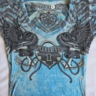 Sinful By Affliction Monterrey S Blue Y2k Grunge Gothic V-neck Graphic T-shirt