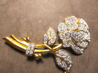Nolan Miller Extra Large Pave Crystal Rhinestone Gold Plated Floral Brooch Pin