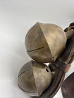 4 Large Antique Swedish Brass Sleigh Bells On Orig  Leather Straps  Great Sound