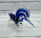 Vintage Hand Blown Art Glass Unicorn Figurine Clear Blue Spiral Horn 7 5 