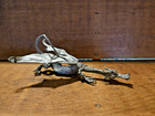 Pewter   Dragon W Red Eyes Flat Curled Tail 6  Long