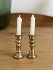 Pair Of Antique Vintage Dolls House Miniature Metal Candlesticks   Candles