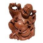 Brown Wood Laughing Buddha Wood Carving With Children Statue 