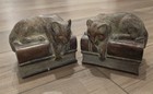 Vintage Bronze Finish Cat On Books Bookends Heavy Decorative Pair