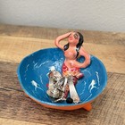Mexican Folk Art Mermaid Sirena Coconut Shell Footed Bowl Ceramic Fish Flowers