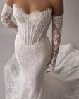 Elegant Mermaid Wedding Dress Long Sleeves Backless Detachable Train Bridal Gown
