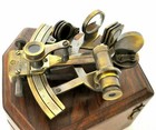 Nautical Antique Brass Marine Sextant With Collectible Maritime Wooden Box