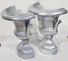 Xl Pair Antique French Neoclassical Silver Painted Carved Wood Urn Wall Sconces