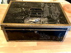 Vintage Victorian Metal Cash Document Box Black Gold Pinstripe Toleware W  Keys