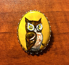 Vintage Owl Brooch Pin Hand Crafted Hand Painted Artist Signed 1-3 4 Inches