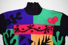 Vintage Sweater St John Sportswear Size S 80s Black Turtleneck Colorful Hearts