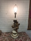 Vtg Fuggiti Studios Lamp 1969 Cherub Design Cream With Gold Hollywood Regency 