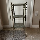 Antique Victorian Ornate Brass Cast Iron 3 Tier Plant Stand Table Cherub Bust