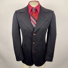 1970s Leisure Suit Jacket Blazer Mens Vtg 70s Phoenix Black Sport Coat Small 38