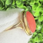 Vintage Antique  Natural Coral Cabochon 800 Silver Gold Tone Ring Size 6 75-7ish