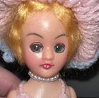 Vntg 1960s Bed pillow Doll pink   Blue Hand Crochet Dress hat shoes blonde 8   t