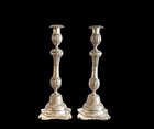 Antique 18ct German 12 Loth Silver Jewish Judaica Candle Sticks H chased 36cm