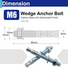 10pcs M6  80mm Wedge Anchor Bolt  Carbon Steel Zinc Plated  Concrete Anchor Screw