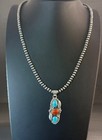 Sterling Silver Rondelle Navajo Pearls Italian Coral   Turquoise Beaded Necklace