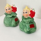 Vintage Christmas Salt Pepper Shakers Girls Candy Cane Green Ceramic Mcm Japan
