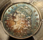 1833 Capped Bust Half Dime  Gorgeous Rainbow Toning  Plus Graded Pcgs Au50 