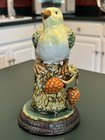 Majolica-style Ceramic Bird On Stump With Berries Figurine 7  High