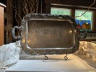 Vintage American Victorian Silver Plate On Copper Serving Tray With Handles 