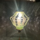 Vtg Green Optic Glass Hanging Swag Lamp Light Metal Flower Crown Molding  20 