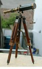 Nautical Antique Brass Spyglass Telescope With Wooden Tripod Marine Scope Decor