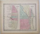 Original 1855 Colton s Hand Colored Map Of Chicago And St  Louis