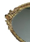 Vintage Hollywood Regency Mirrored Vanity Tray Oval Gold Filigree Carved Roses