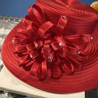 Ey Signature Church   Dress Hat Red Rhinestone Bow Wide-brim Derby Sun - New