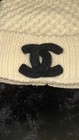 Chanel White Women   s Winter Knit Cap Beanie With Black Logo  With Tags Intact 