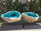 Large Geode Crystal Quartz Specimen Open Geode Pair W stands Morocco Blue Geode 