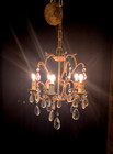 Vintage Petite Spanish Brass French 5 Light Bird Cage Chandelier W Lead Crystals