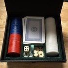 Vintage Poker Chips  Cards   Dice Set - 80 Chips  2 Decks Cards  10 Dice In Case