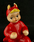 Set Of 2 Vtg Red Devil Pixie Elf Ceramic Spaghetti Figurines 1 Pitchfork Lefton 